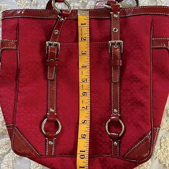 Coach Galaxy Tote Signature Canvas Red Silver Hardware Bag Purse - Picture 11 of 15